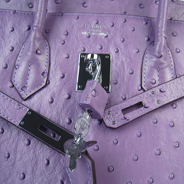 High Quality Fake Hermes Birkin 35CM Ostrich Veins Handbag Purple 6089